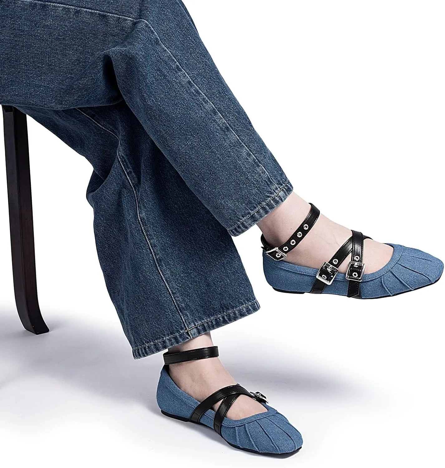 Womens Mary Jane Flats Round Toe Comfortable Cross Strap Flats Dressy Ballet Flats Shoes Vintage Shoes with Ankle Strap