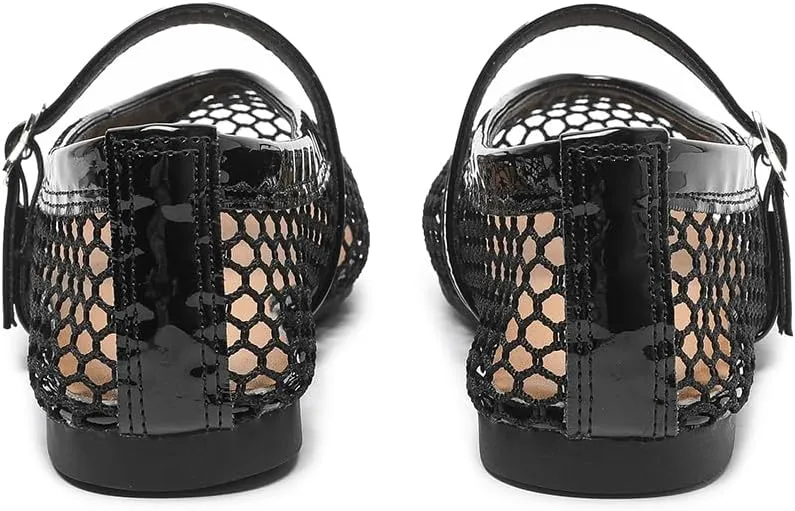 Women's Mesh Ballet Flats Causal Daily Dress Shoes Fishnet Ballerina Flats Buckle Strap Mary Jane Flats