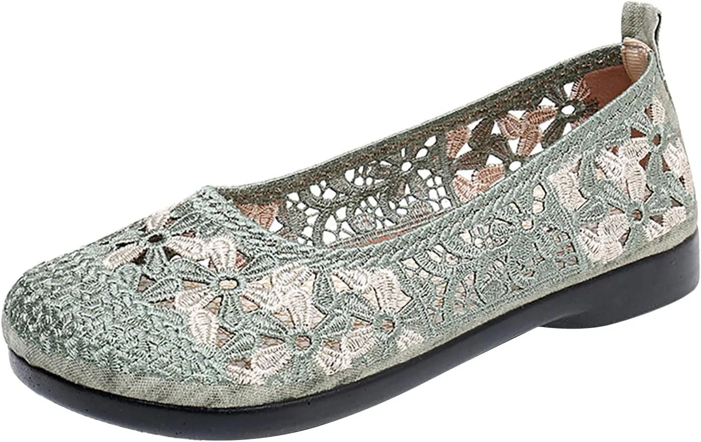 Women's Non Slip Dress Shoes See Through Mesh Lace Flowers Shoes Breathable Slip On Round Toe Bowling Women Size 6