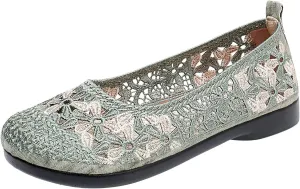 Women's Non Slip Dress Shoes See Through Mesh Lace Flowers Shoes Breathable Slip On Round Toe Bowling Women Size 6