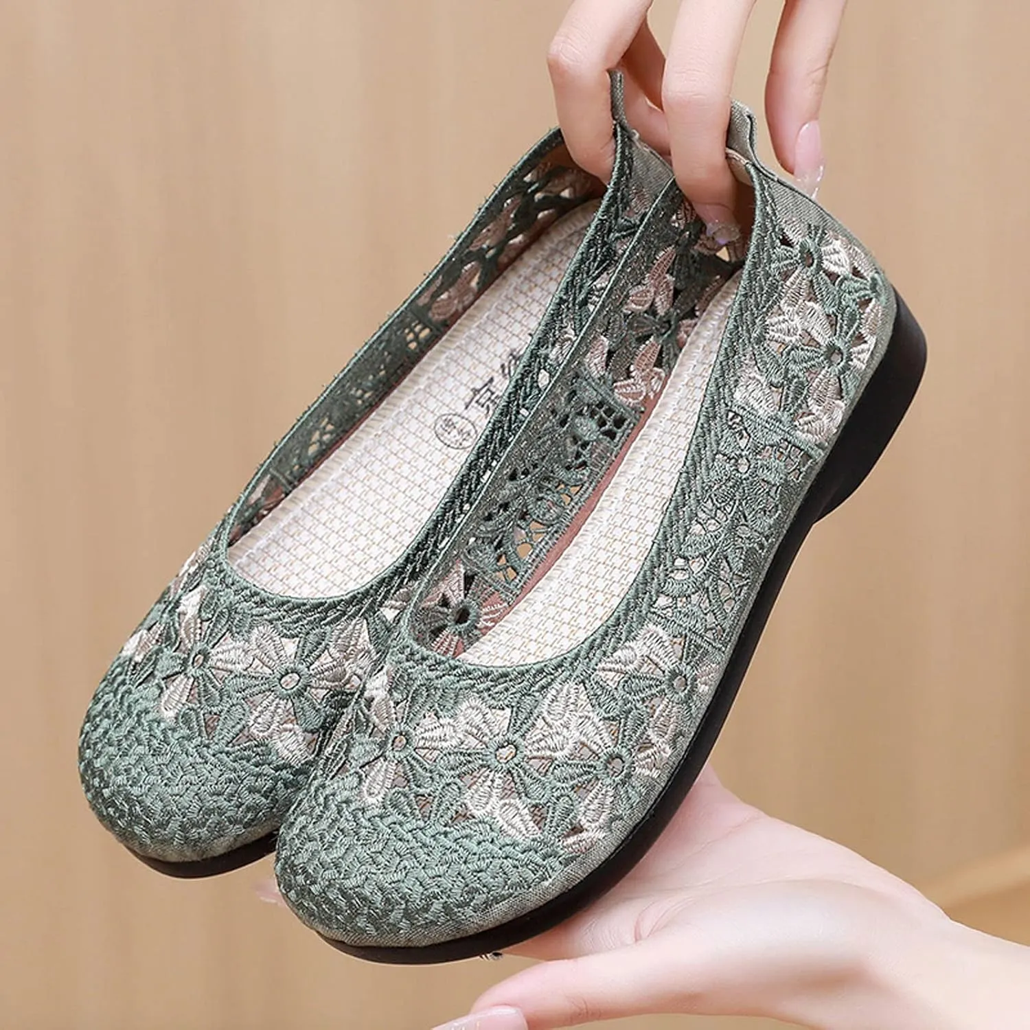 Women's Non Slip Dress Shoes See Through Mesh Lace Flowers Shoes Breathable Slip On Round Toe Bowling Women Size 6