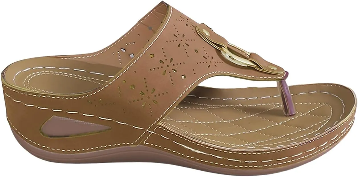 Women's Orthopedic Summer Comfortable Arch Support Wedge Open Toe Platform Flip Flops Slip On Sandals Dressy Casual Beach Silppers for Women