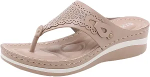 Womens Orthotic Flip Flops Plantar Fasciitis Sandals Sandalias De Mujer Casual Platform Wedge Beach Sandal for Woman Hollow Comfortable Boho Summer Walking Flat Wide Width