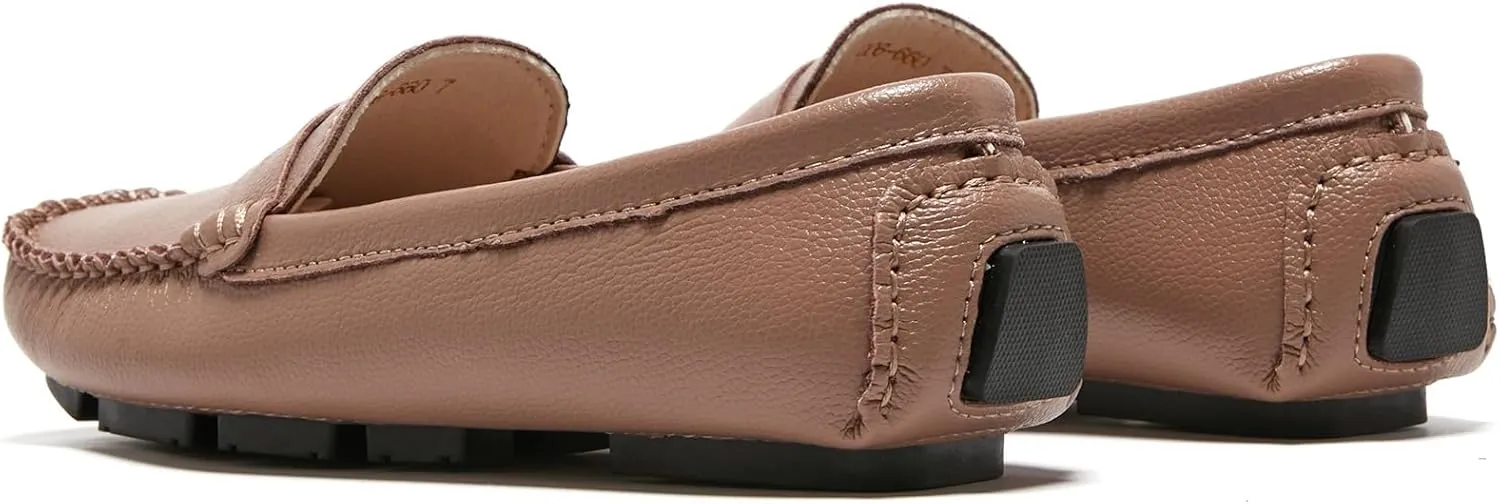 Women's Penny Loafers Leather Slip-on Flats Shoes Classic Casual Driving Shoes