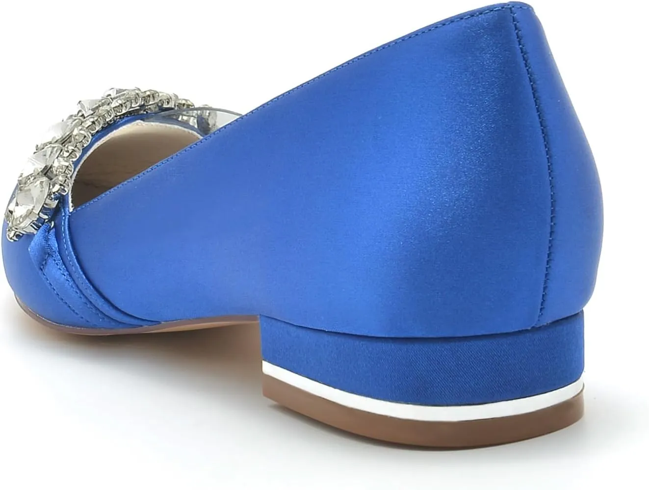 Women's Satin Pumps Closed Toe Flats with Rhinestone Wedding Comfort Low Heel Evening Dress Work Sandals
