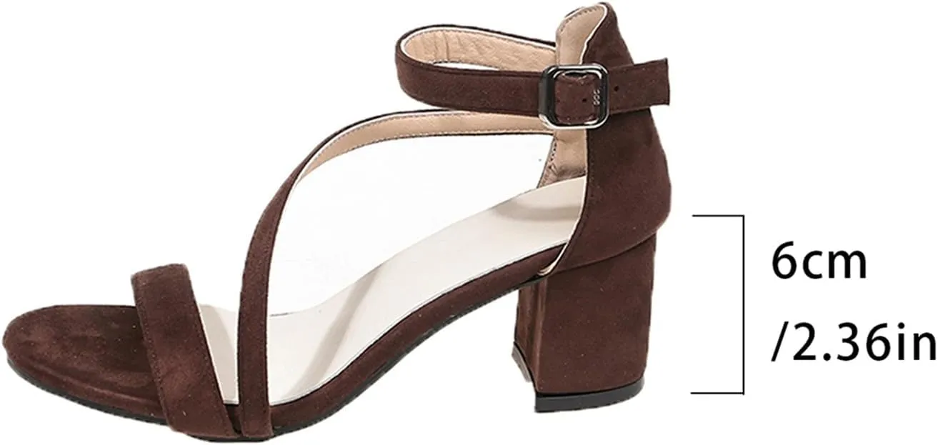 Womens Strappy Heeled Sandals Classic Chunky Block Open Toe Ankle Buckle Heels Comfortable Wedding Party Dress Shoes