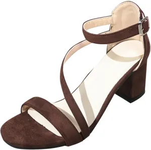 Womens Strappy Heeled Sandals Classic Chunky Block Open Toe Ankle Buckle Heels Comfortable Wedding Party Dress Shoes