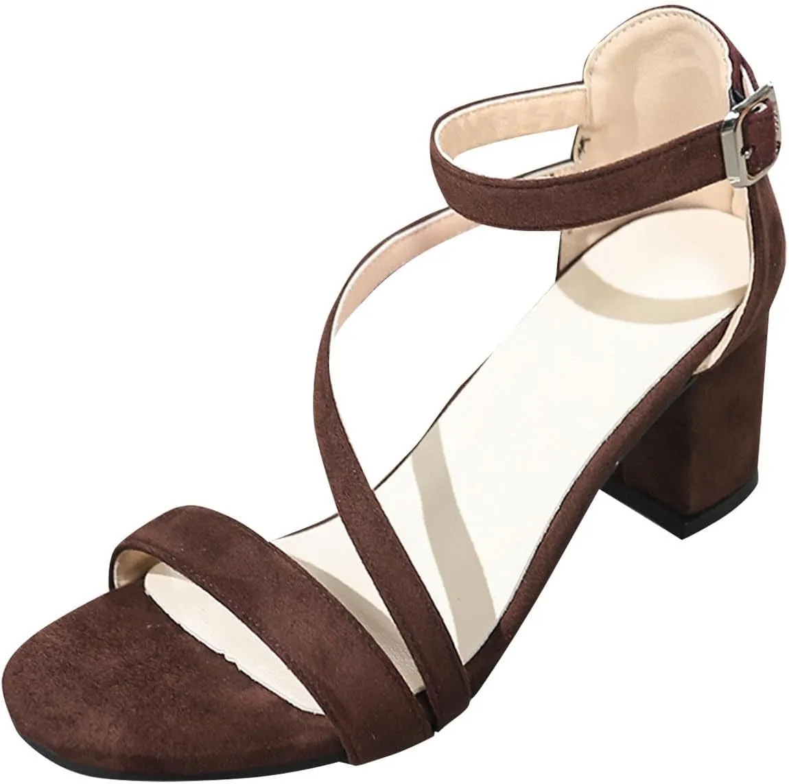 Womens Strappy Heeled Sandals Classic Chunky Block Open Toe Ankle Buckle Heels Comfortable Wedding Party Dress Shoes
