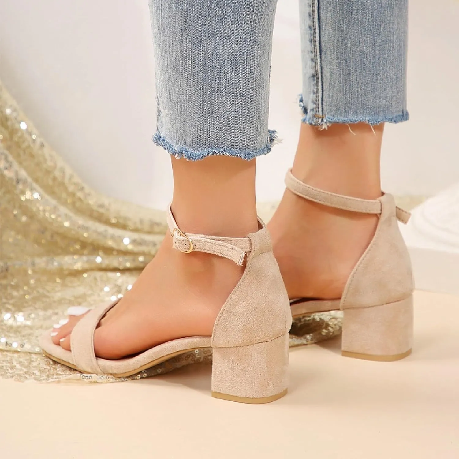 ZSpzx Summer Sandals For Women 2025,Women's Two Strap Heeled Sandal Open Toe Ankle Low Block Chunky Heels Party Dress Adjustable Strappy Comfortable Dressy Wedding Shoes For Bride