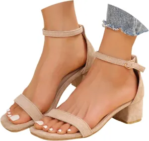 ZSpzx Summer Sandals For Women 2025,Women's Two Strap Heeled Sandal Open Toe Ankle Low Block Chunky Heels Party Dress Adjustable Strappy Comfortable Dressy Wedding Shoes For Bride